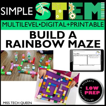 Preview of March STEM Activities Build a Maze Challenge St Pattys Day Rainbow Activities
