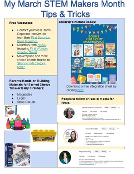 Preview of March STEM Makers Month Teacher Guide featuring book recs & resources