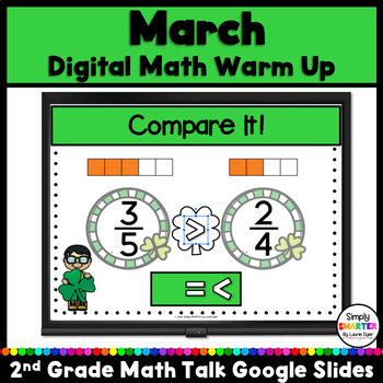 Preview of March Second Grade Digital Math Warm Up For GOOGLE SLIDES