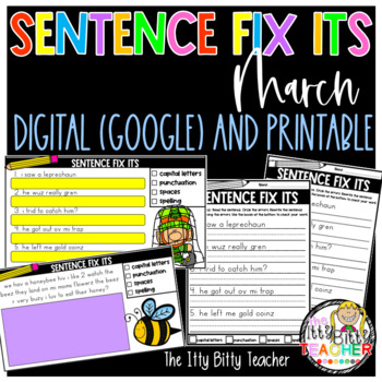 Preview of March Sentence Fix Its Digital (Google Classroom) and Printable