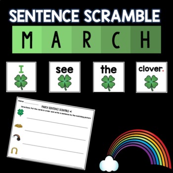 Preview of March Sentence Scramble | Centers | Kindergarten