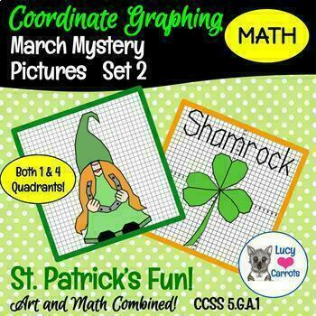 Preview of March Shamrock & Lucky Gnome Coordinate Graphing Mystery Pictures Set 2