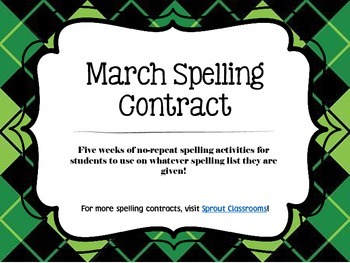 Preview of March Spelling Contracts-5 Weeks