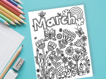 March Spring Coloring Page by Calico Cat Designs | TpT