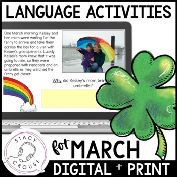 Preview of March Speech Therapy Activities Language Worksheets Printable + Digital PDF