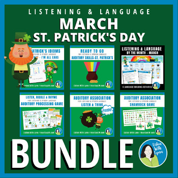 Preview of March St. Patrick's BUNDLE  of 7 Listening and Language Activities Hearing Loss