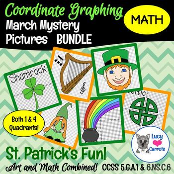 Preview of March St. Patrick's Coordinate Graphing Mystery Picture Bundle