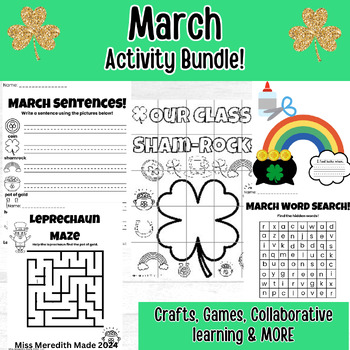 Preview of March | St. Patrick's Day Activity Bundle | Crafts | Games | Coloring & MORE!