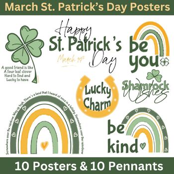 Preview of March St. Patrick's Day Bulletin Board Posters and Pennants