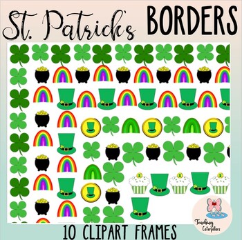 Preview of March St. Patrick's Day Clip Art Border Frames- leprechaun hat, rainbow, cupcake