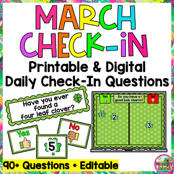 Preview of March St. Patrick's Day Daily Check-in Question of the Day Printable AND Digital