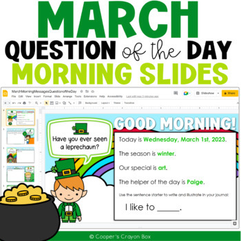 Preview of March | St. Patrick's Day | Question of the Day & Morning Message Slides