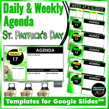 Preview of March St. Patrick's Day Shamrock Daily Weekly Agenda Template for Google Slides™