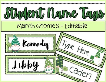 Preview of March - St. Patrick's Day Themed Editable Nametags
