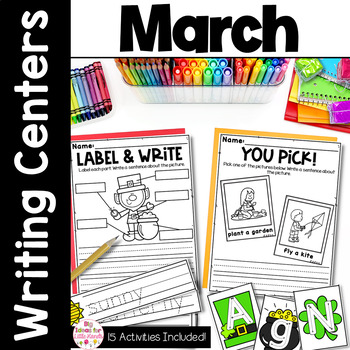 Preview of March St. Patrick's Day Writing Prompts & Center | Kindergarten and First Grade