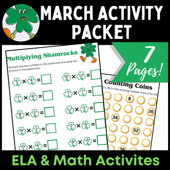 Preview of March / St. Patrick's ELA & Math Activity Packet: NO PREP!