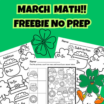 Preview of March St. Patricks Day Math! Counting, Addition and Subtraction Freebie!