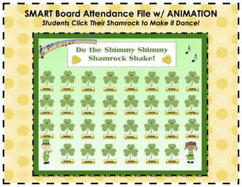 Preview of March St. Patrick's Day "Shimmy Shimmy Shamrock Shake" SMART Board Attendance