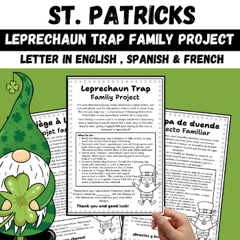 Preview of March St. Patricks Day Craft Leprechaun Trap Family Project Letter to parents
