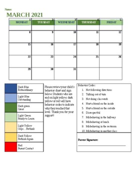 Preview of March Take Home Behavior Chart