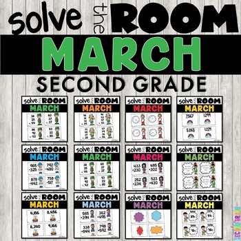 Preview of March Task Cards Math 2nd Grade - St Patricks Day Early Finishers Scoot Centers