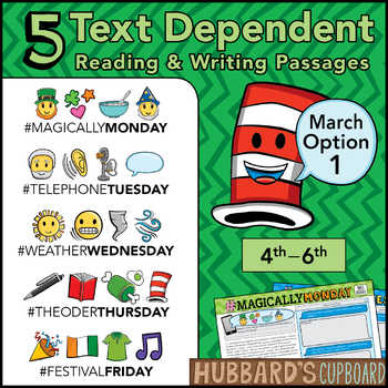 Preview of March Text Dependent Reading - Text Dependent Writing Prompts (Option 1) -