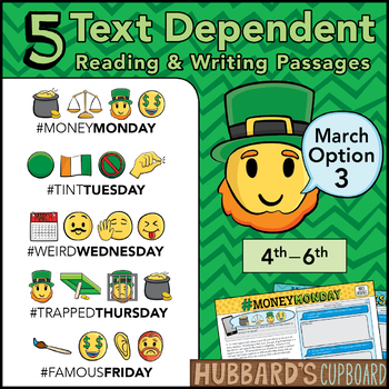 Preview of March Text Dependent Reading - Text Dependent Writing Prompts (Option 3)