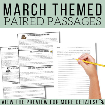 Preview of March Paired Passages & Video | Compare & Contrast Texts with Writing Prompts