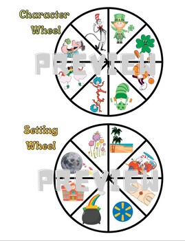 Preview of March Themed/St. Patrick's Day Writing Center Character & Setting Spinners