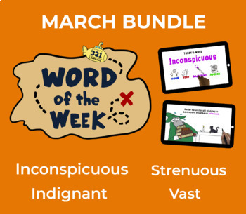 Preview of March Word of the Week Vocabulary Bundle: 4 Words (videos, quizzes, activities)