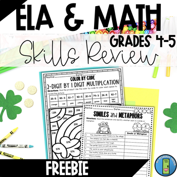 Preview of March Vocabulary Grammar Writing Craft & Color by Code St. Patrick's Day Freebie