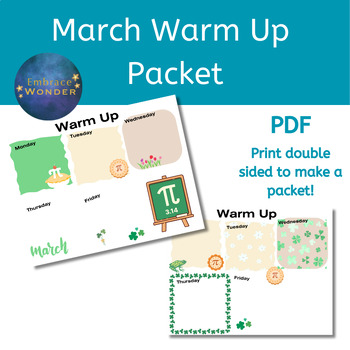 Preview of March Warm Up Packets | Pi Day and March Themed Warm Up Packets | Spring Packets