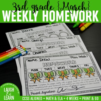 Preview of Third Grade Math & ELA Homework: March