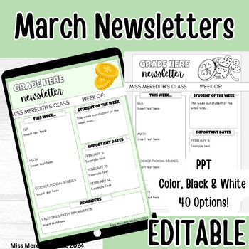 Preview of March Weekly Newsletter Templates Editable | Color & BW | Print & Digital