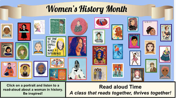 Preview of March Women's History Month Read Aloud's - Animated & Clickable Google Slide