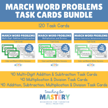 Preview of March Word Problems Task Cards BUNDLE