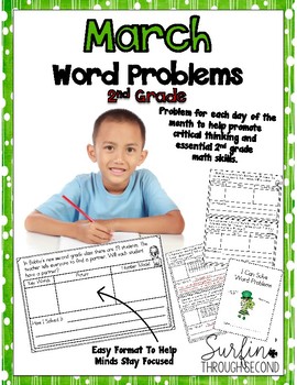 Preview of March Word Problems for Second Grade Common Core Aligned