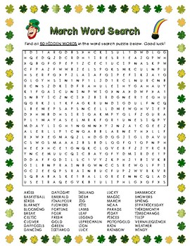 March Word Search (50 Words) by LaRue Learning Products TPT