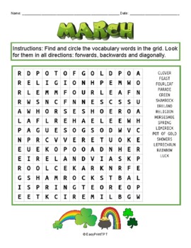 Preview of March Word Search