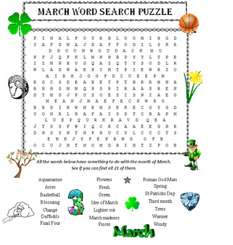 Preview of March Word Search Puzzle (The Month of)