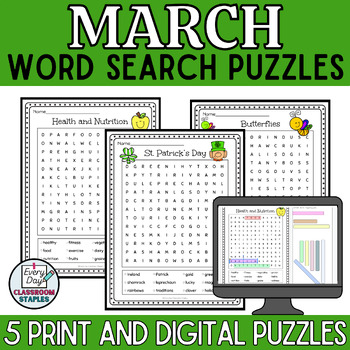 March Word Search Set Print And Digital For Google Slides Tpt