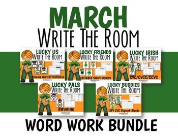 Preview of March Write the Room Word Work Bundle-Differentiated and Aligned