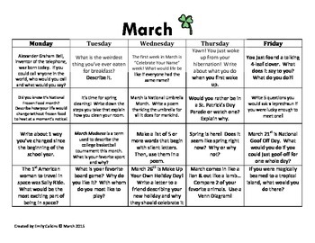 Preview of March Writing Calendar