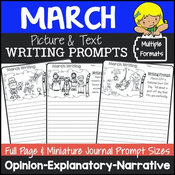Preview of March Writing Picture Prompts | March Journal Prompts with Pictures
