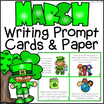 Preview of March Writing Prompt Task Cards & Writing Paper