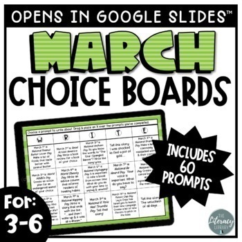 Preview of March Writing Prompts | Digital Writing Choice Boards