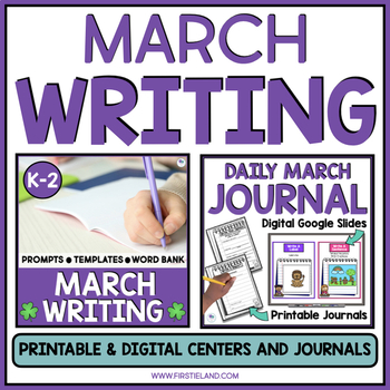 Preview of March Writing Prompts Kindergarten And First Grade Journals