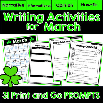 Preview of March Writing Prompts | March Writing Activities 1st and 2nd Grades