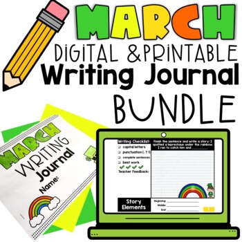 Preview of March Writing Prompts Monthly Digital & Printable Journal Google Slides