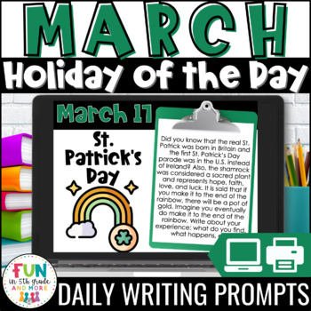 Preview of March Writing Prompts | Morning Meeting | National Holidays | Daily Writing